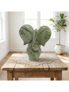 Stone Elephant Hand Carved from Butter Jade Stone in South Africa Signed 9.4"